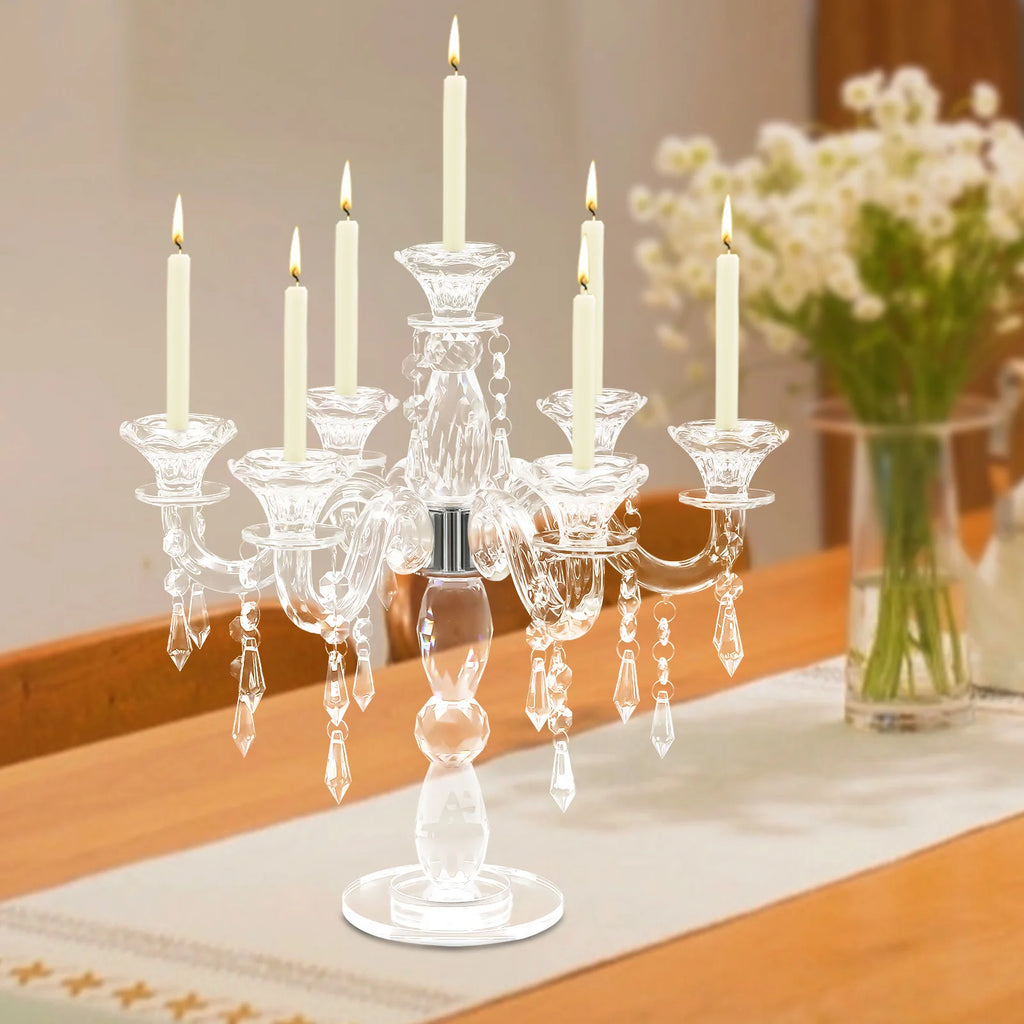 7-Arm Candlestick Holder，Glass Candelabra，Elegant Centerpiece