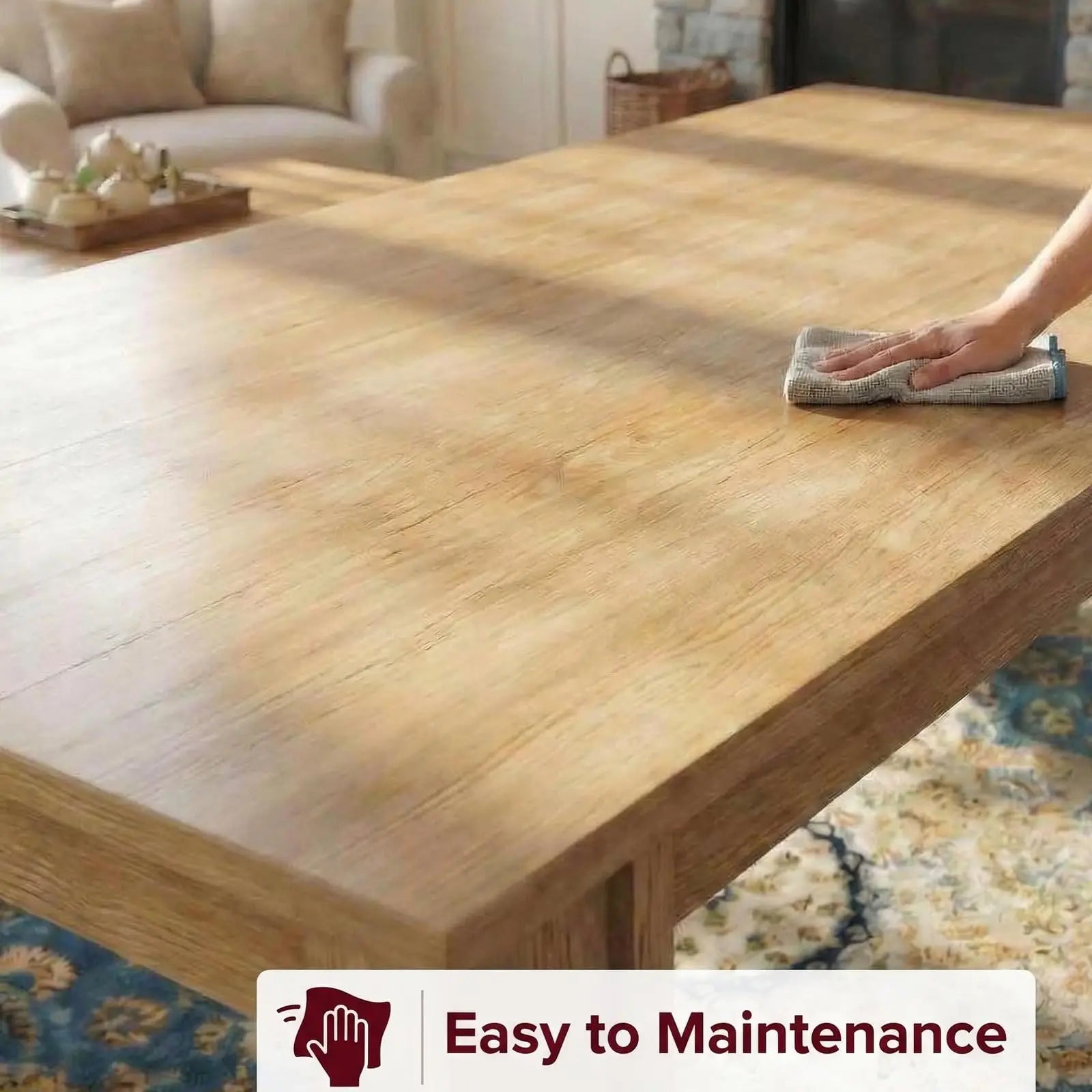 71 Inch Farmhouse Dining Table For 6-8, Rectangular Wood