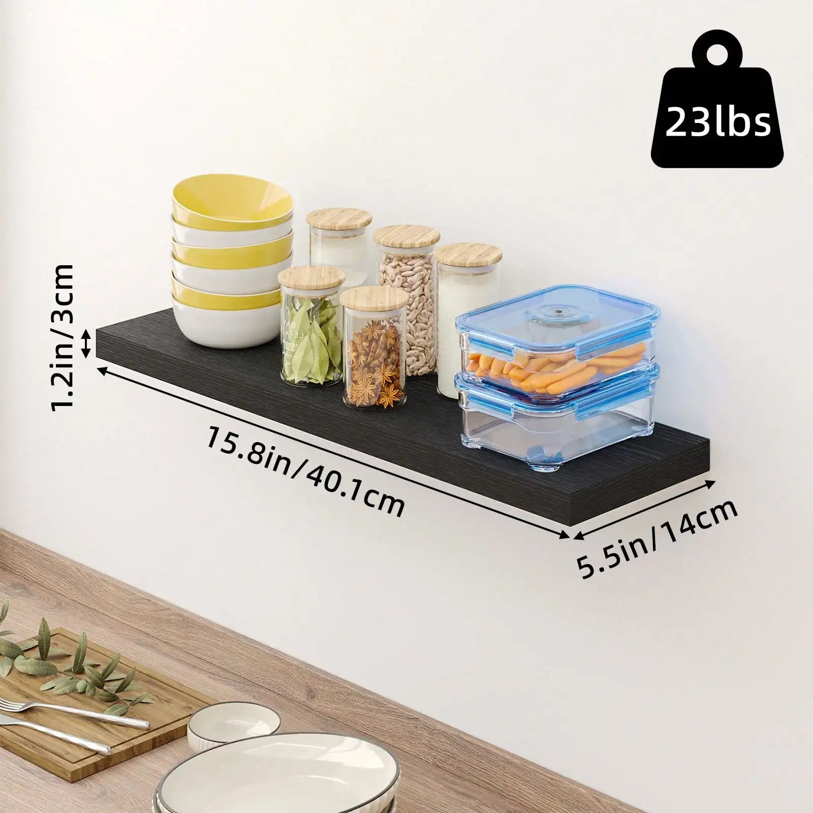 4 Pack Floating Shelves Modern Black Wood Wall Shelves