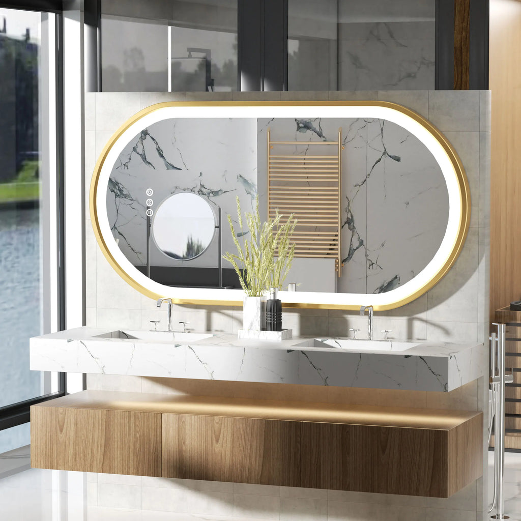 Large LED Oval Bathroom Mirror with Stepless Dimmable Lighted Vanity Mirror