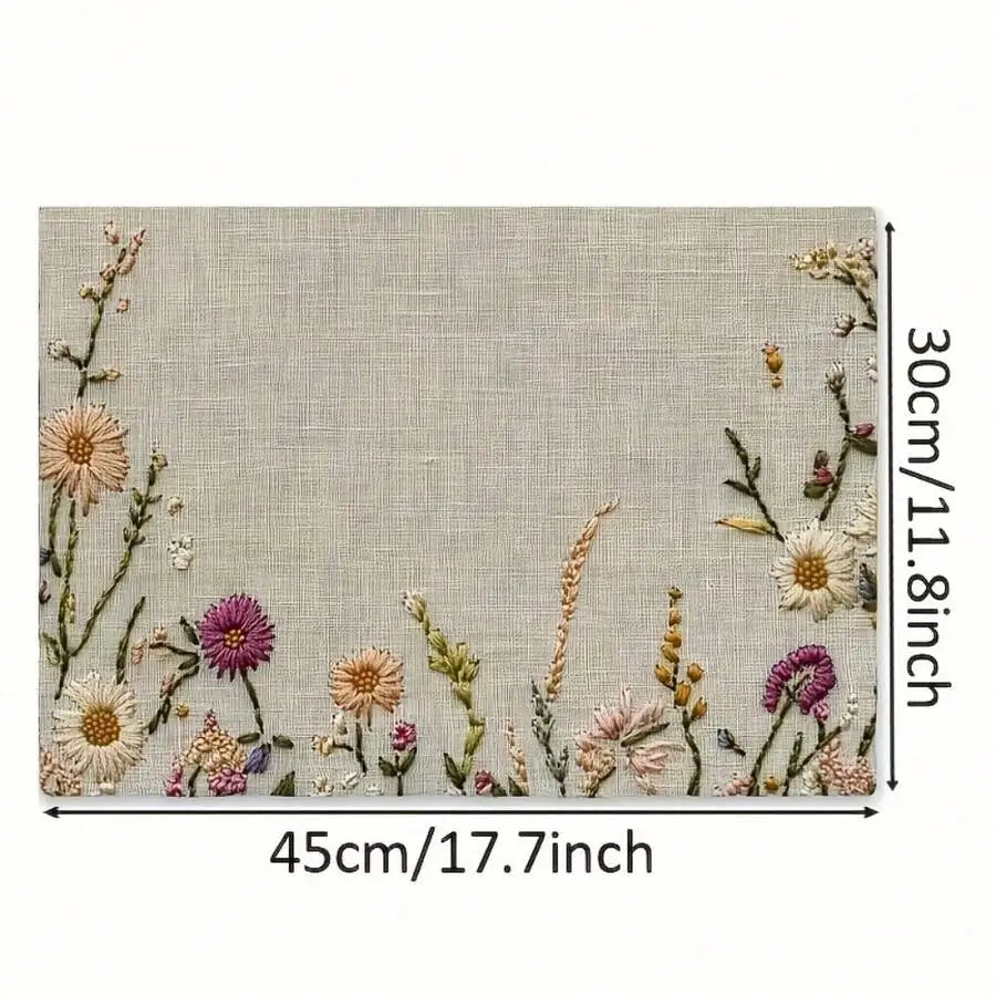 1/4/6PCS 2D Colorful Floral Print Tablecloth Set,