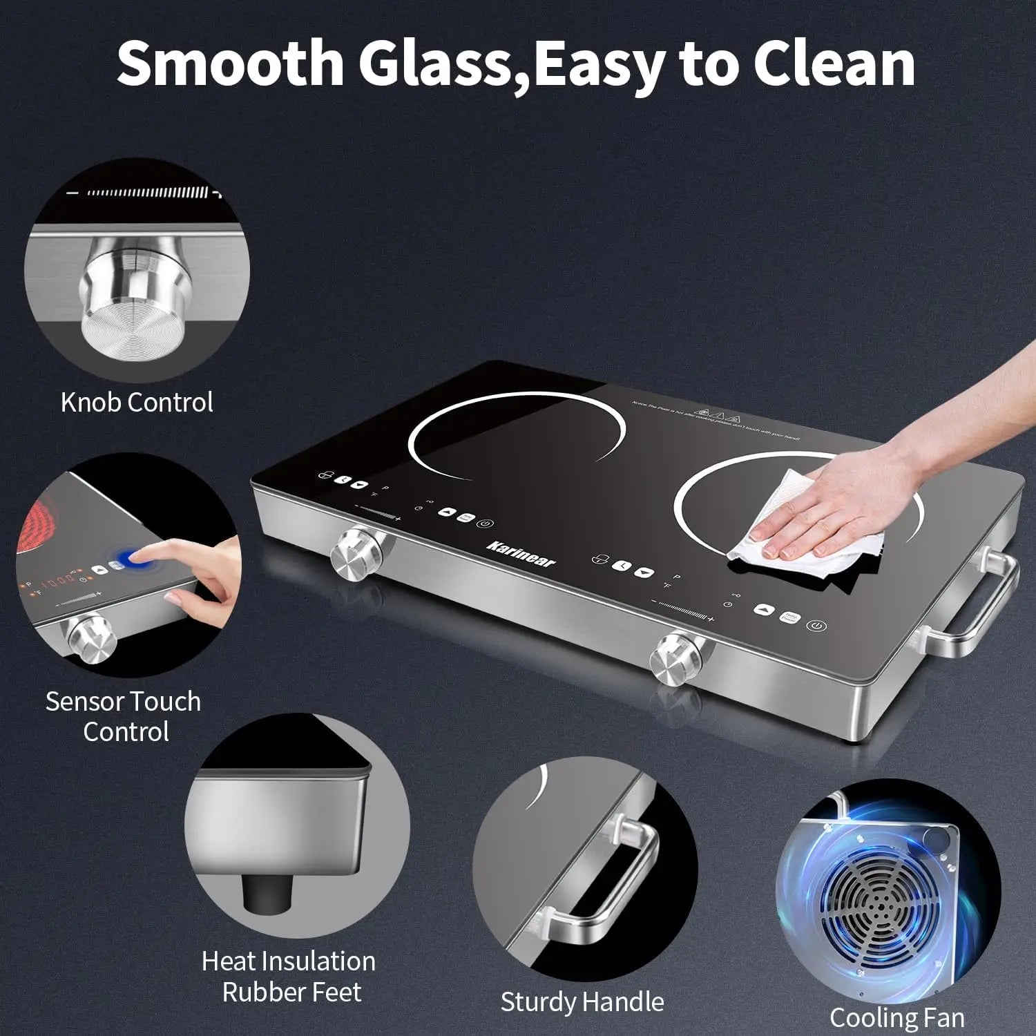 Ceramic Hob 2 Zones, 3200W Plug in Electric Hob with Safety Lock,