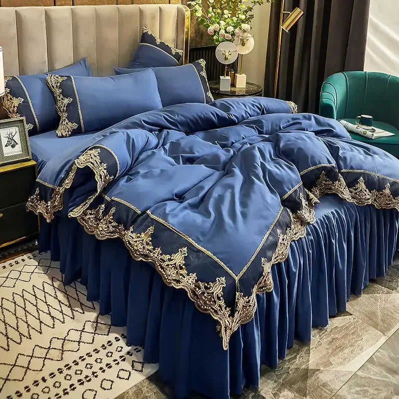 Lace edge bed skirt bed cover matte four piece set,