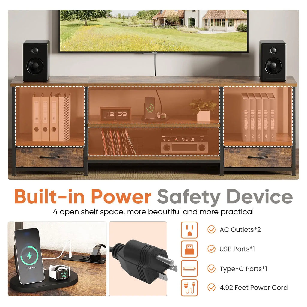 Wooden Tv Stand For Up To 75 Inch TV Entertainment Center For Living Room