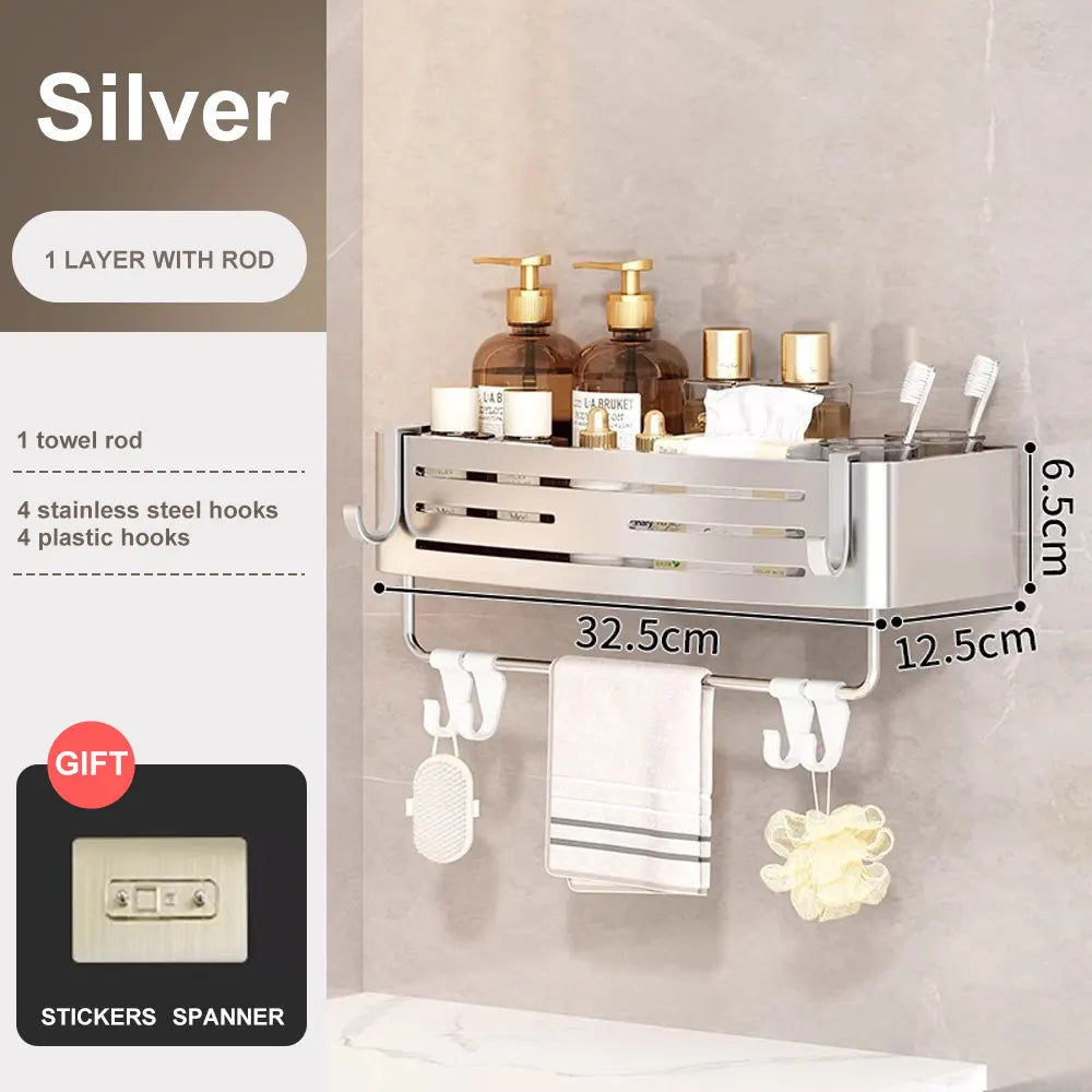 1-2PCS Bathroom Corner Shelf with Plastic Hook Towel Barr