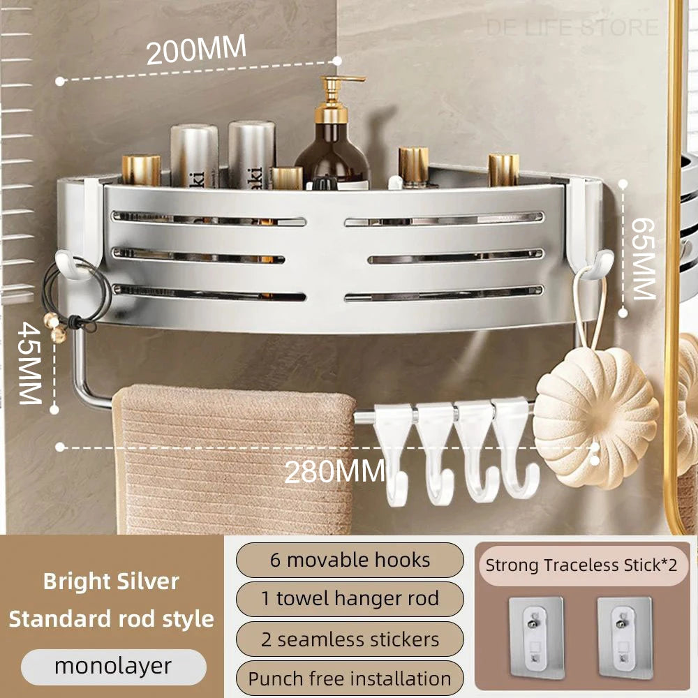 1-2PCS Bathroom Corner Shelf with Plastic Hook Towel Barr