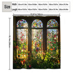 2D Flat, 1pc 2D Stained - Glass Floral Shower Curtain, Bathroom Decor