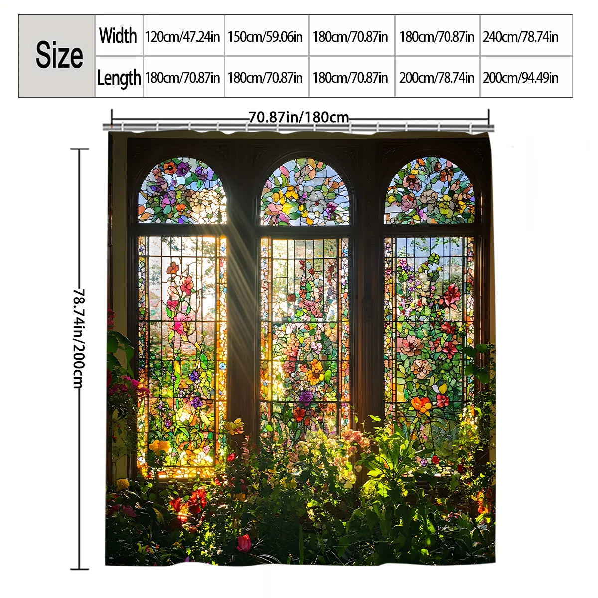 2D Flat, 1pc 2D Stained - Glass Floral Shower Curtain, Bathroom Decor