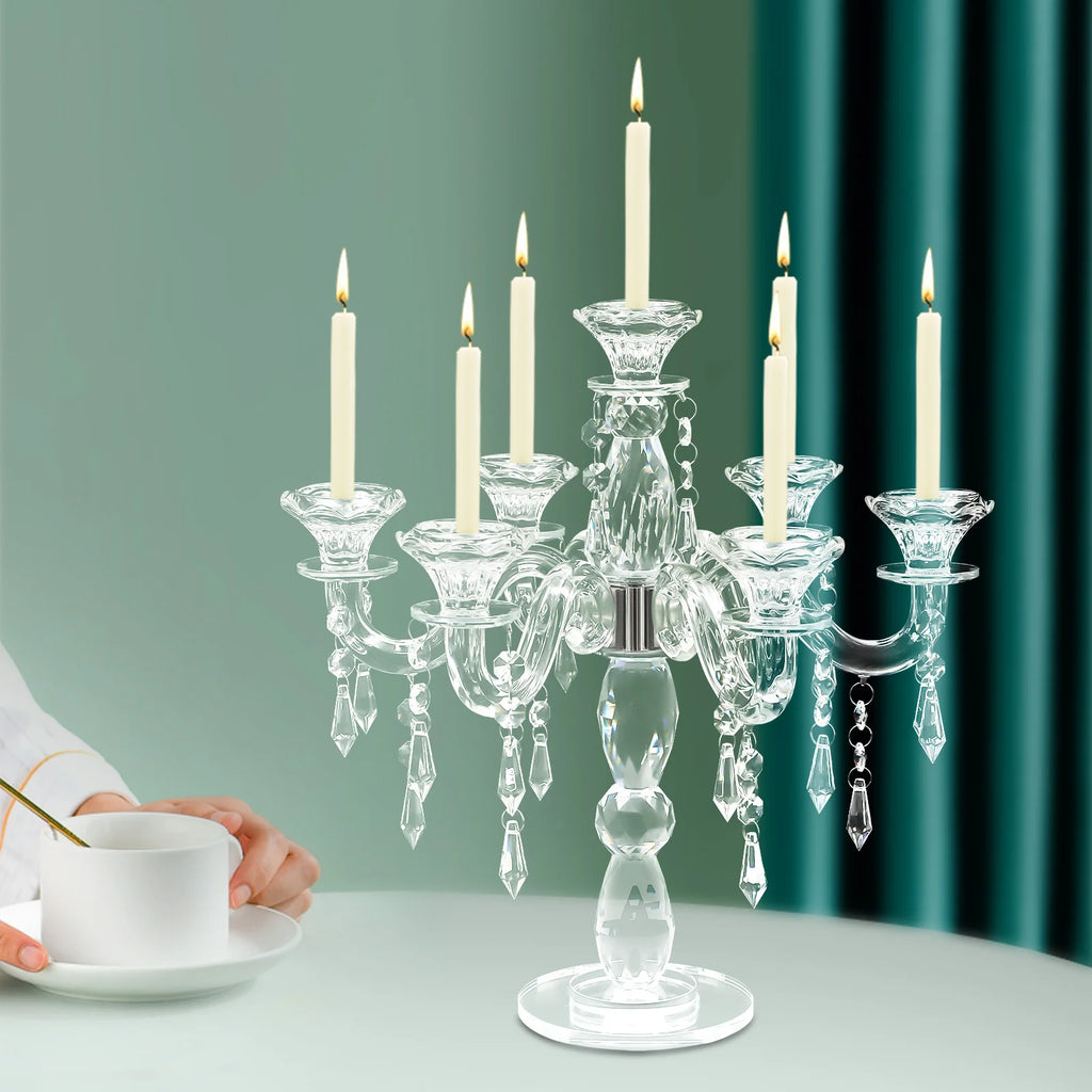 7-Arm Candlestick Holder，Glass Candelabra，Elegant Centerpiece