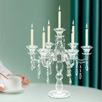 7-Arm Candlestick Holder，Glass Candelabra，Elegant Centerpiece
