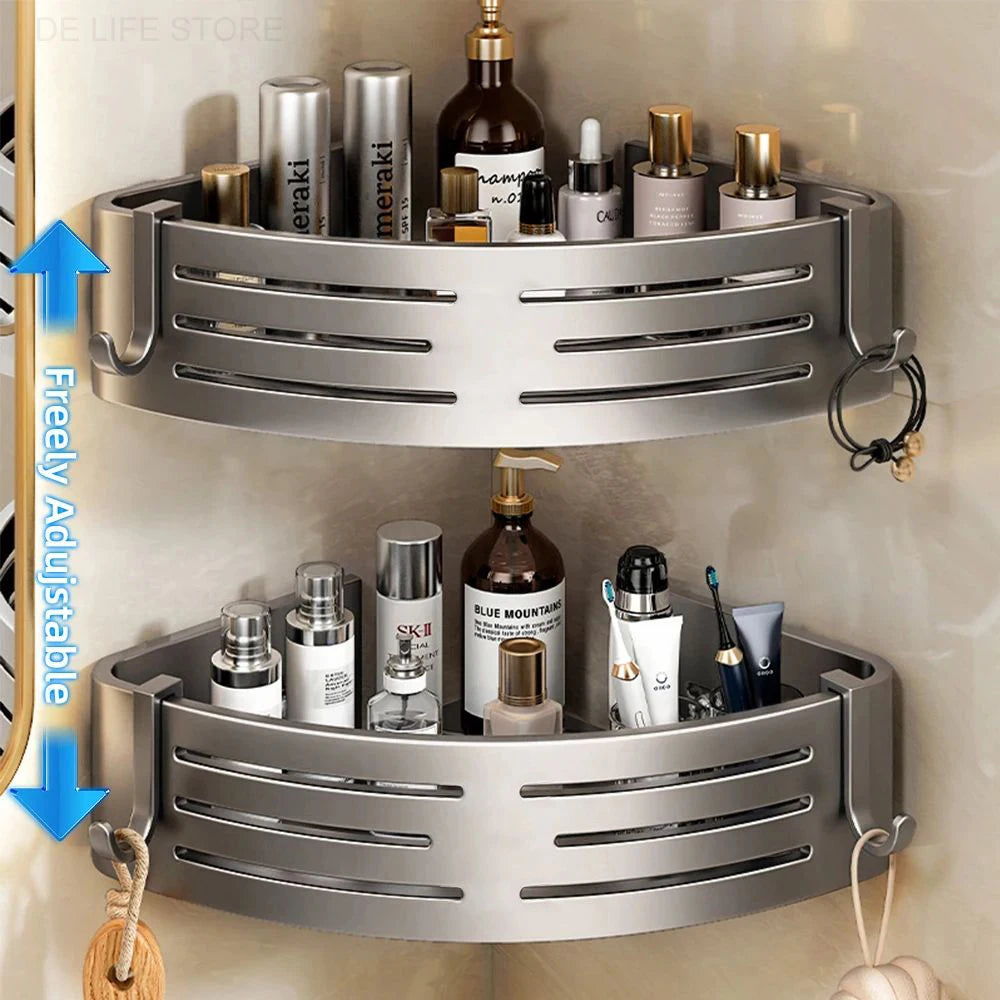 1-2PCS Bathroom Corner Shelf with Plastic Hook Towel Barr