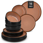12/16 Piece Ceramic Dinnerware Set Matte Black Stoneware