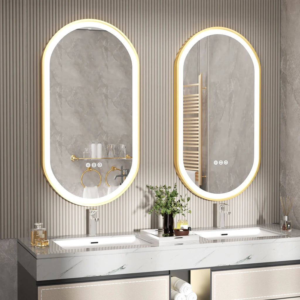 Large LED Oval Bathroom Mirror with Stepless Dimmable Lighted Vanity Mirror