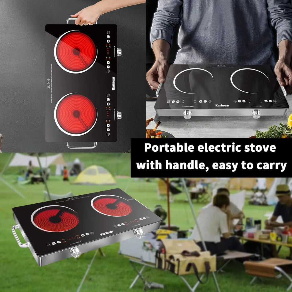 Ceramic Hob 2 Zones, 3200W Plug in Electric Hob with Safety Lock,