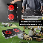 Ceramic Hob 2 Zones, 3200W Plug in Electric Hob with Safety Lock,