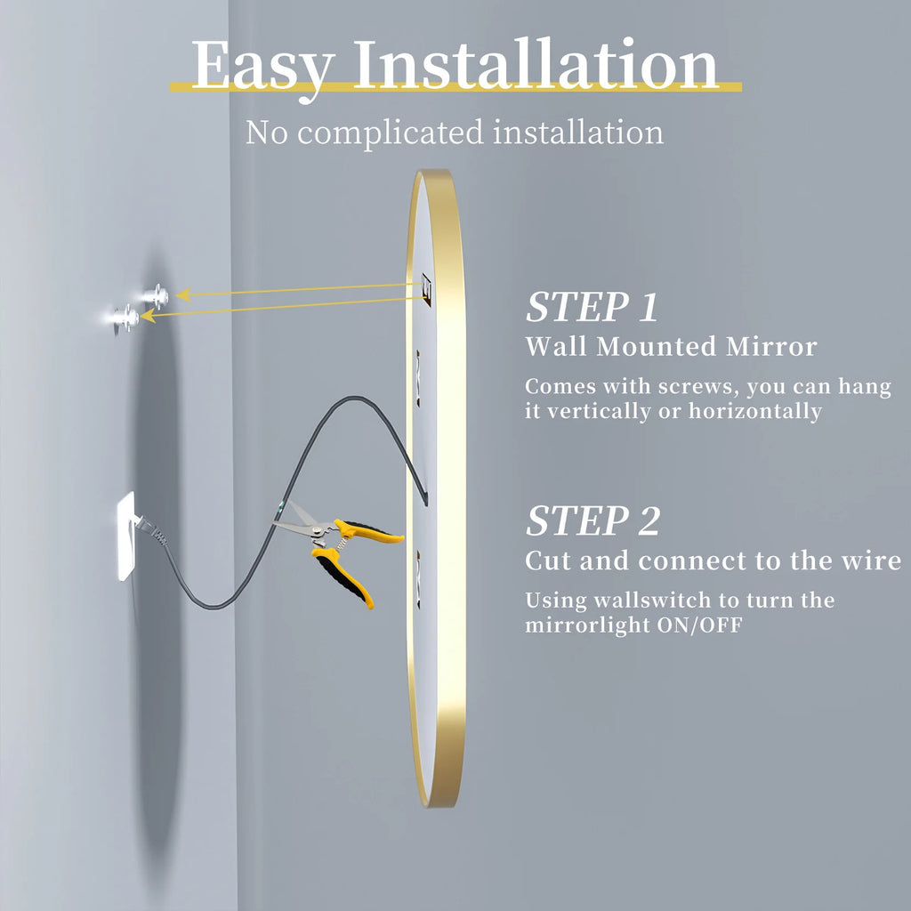 Large LED Oval Bathroom Mirror with Stepless Dimmable Lighted Vanity Mirror