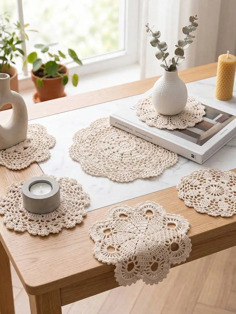 6pcs Vintage Handmade Crochet Lace Table Mat Set,