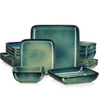 Dinner Set Green Square Kiln Change Glaze Tableware 16 Piece Kitchen Dinnerware
