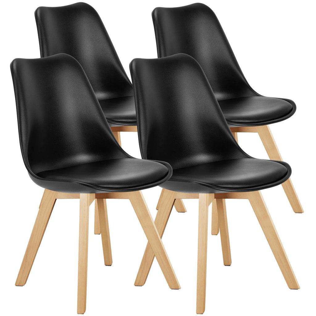 Leather Dining Chairs Set of 4 Wooden Legs Lounge Chair for Home Kitchen