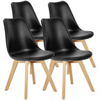 Leather Dining Chairs Set of 4 Wooden Legs Lounge Chair for Home Kitchen