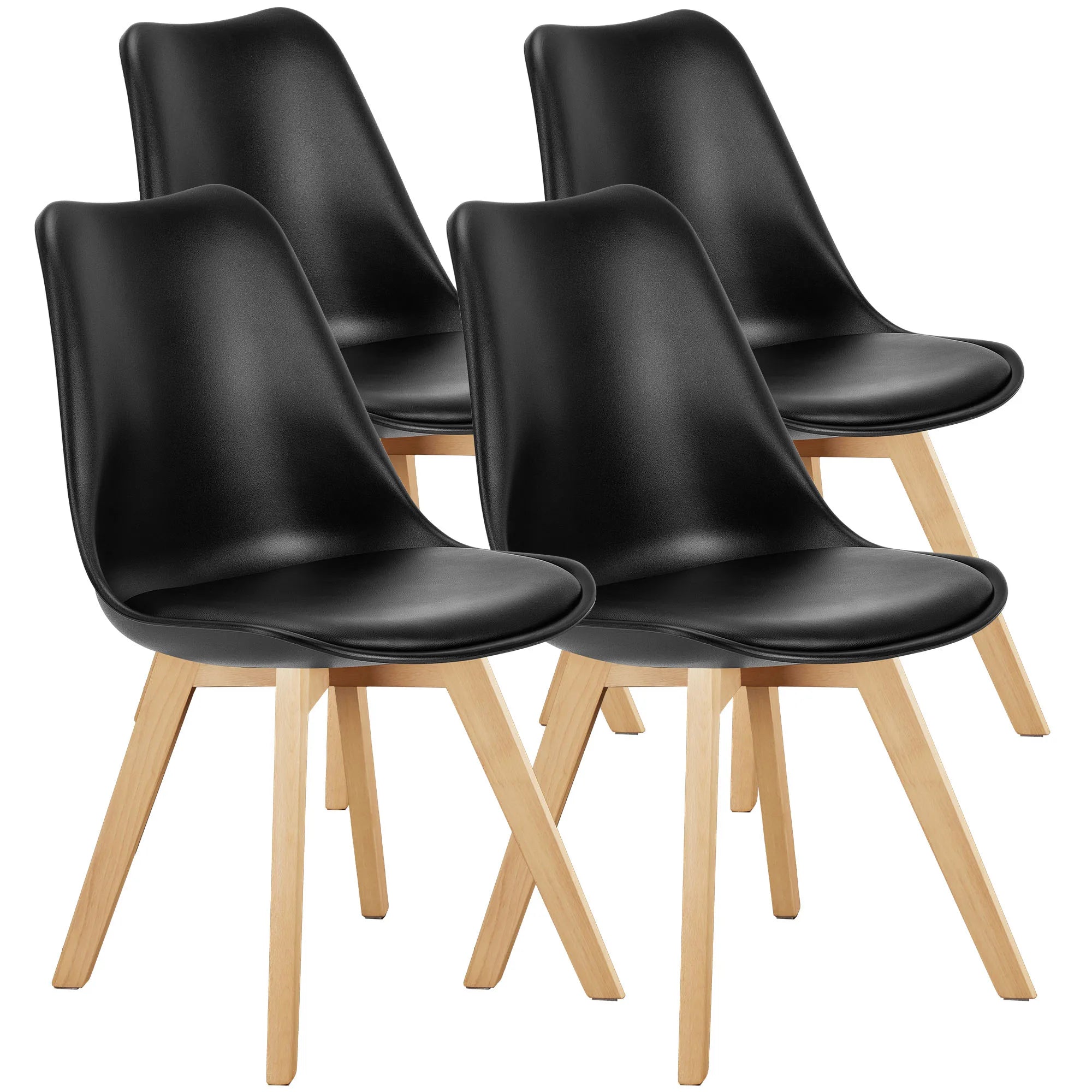 Leather Dining Chairs Set of 4 Wooden Legs Lounge Chair for Home Kitchen