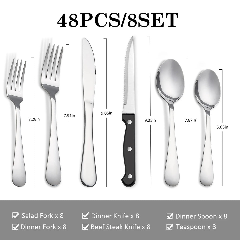 48Pcs Stainless Steel Cutlery Set Steak Knives