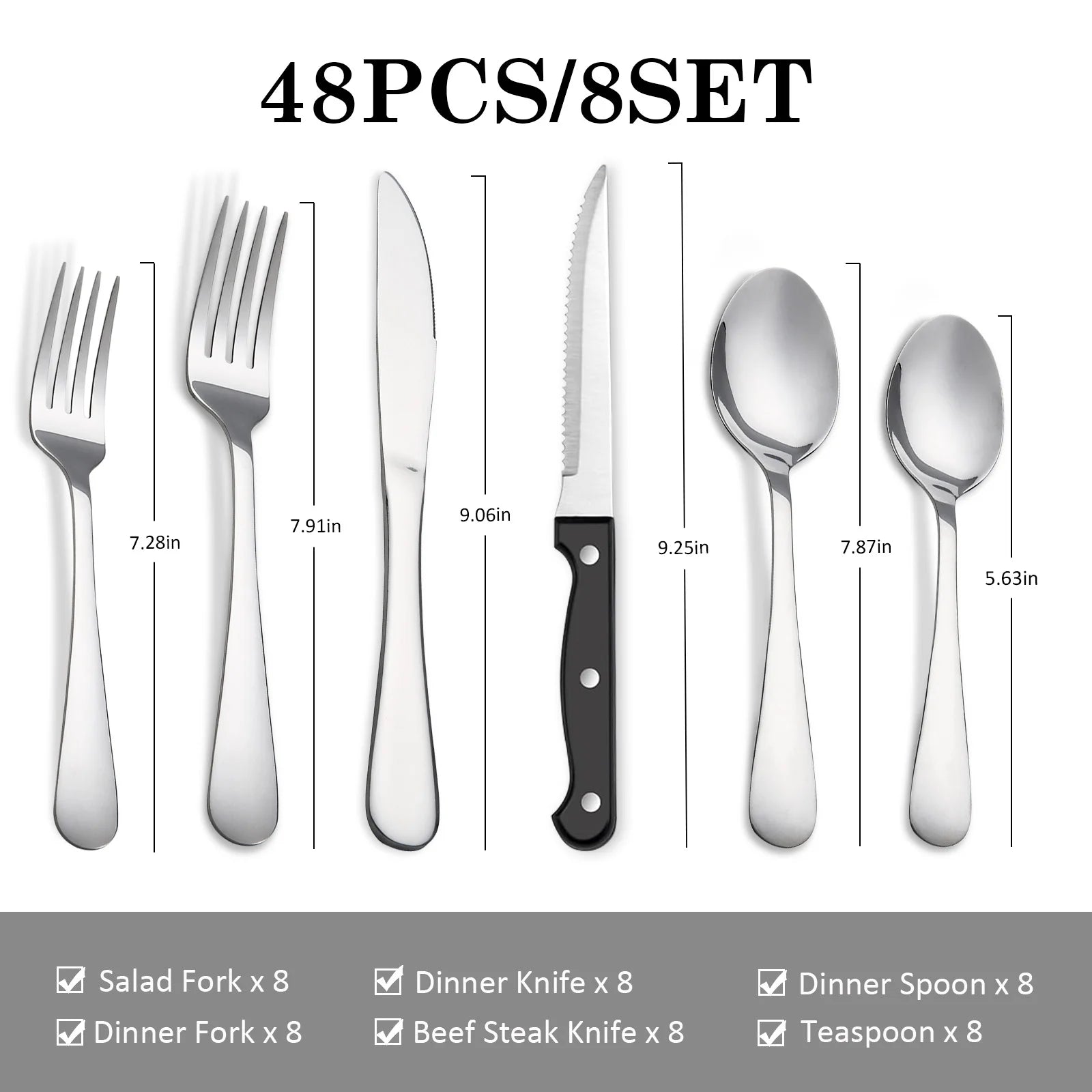 48Pcs Stainless Steel Cutlery Set Steak Knives