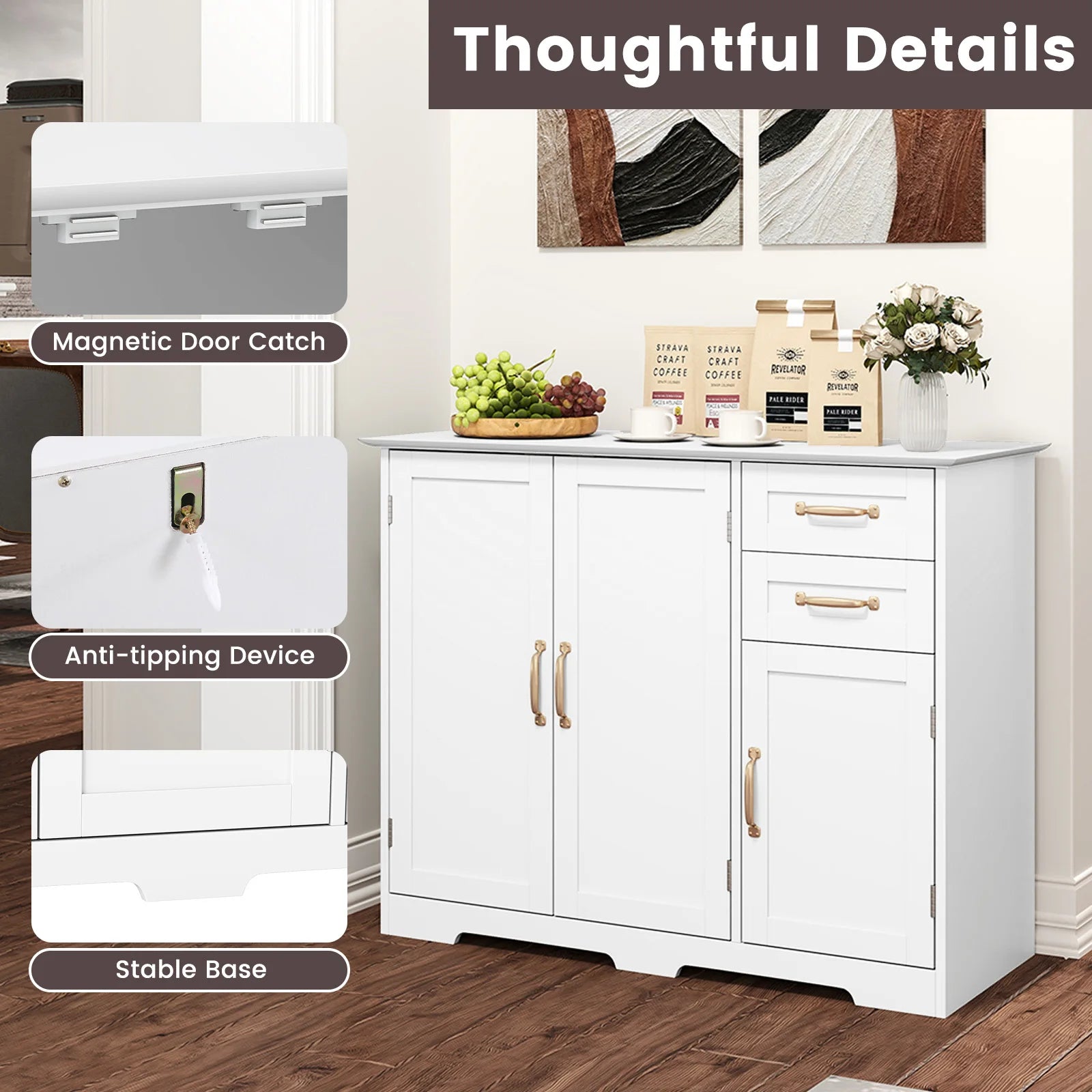 40" Sideboard Buffet Cabinet Modern Kitchen Storage