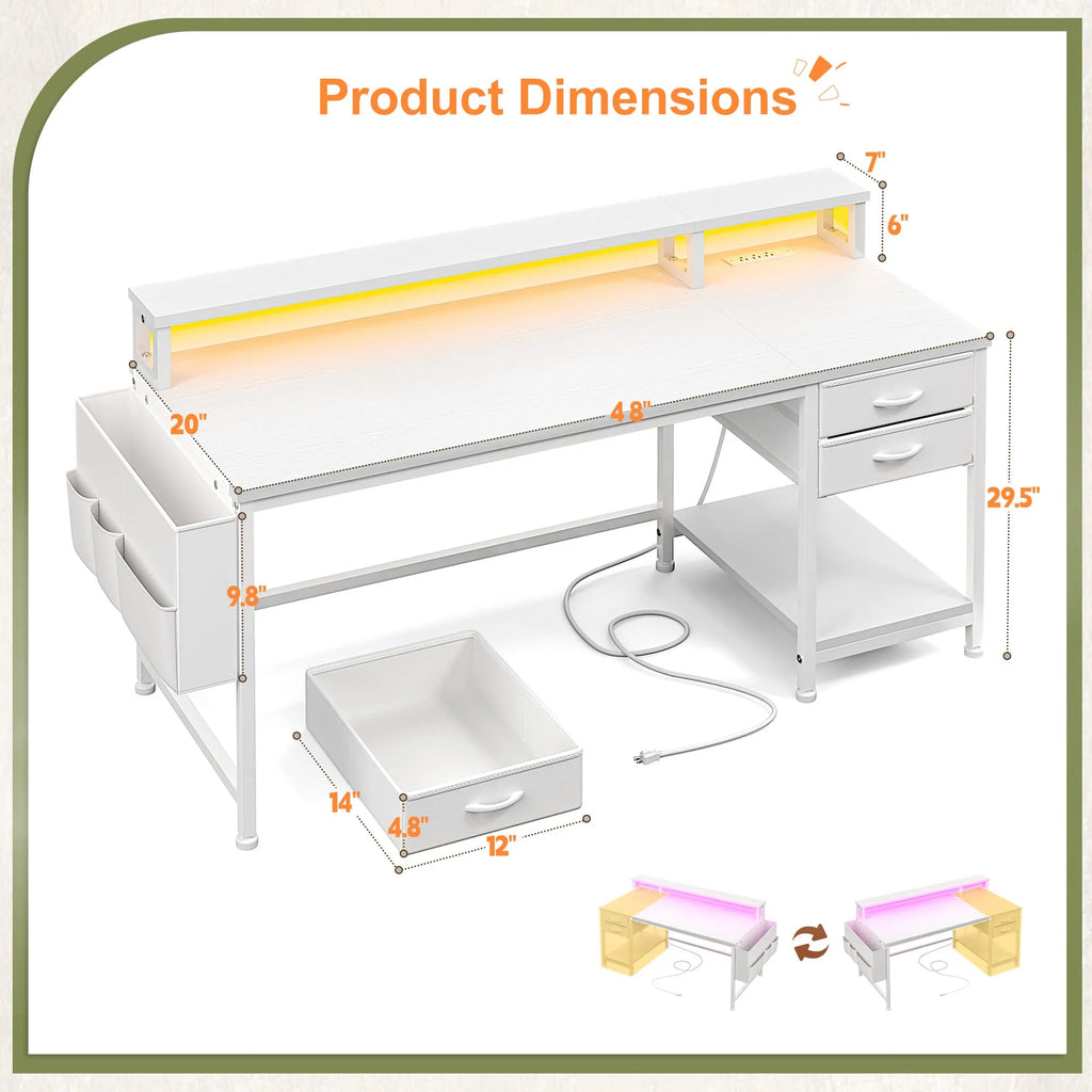 48"&55“ Small Gaming Desk with Remote Control RGB Light