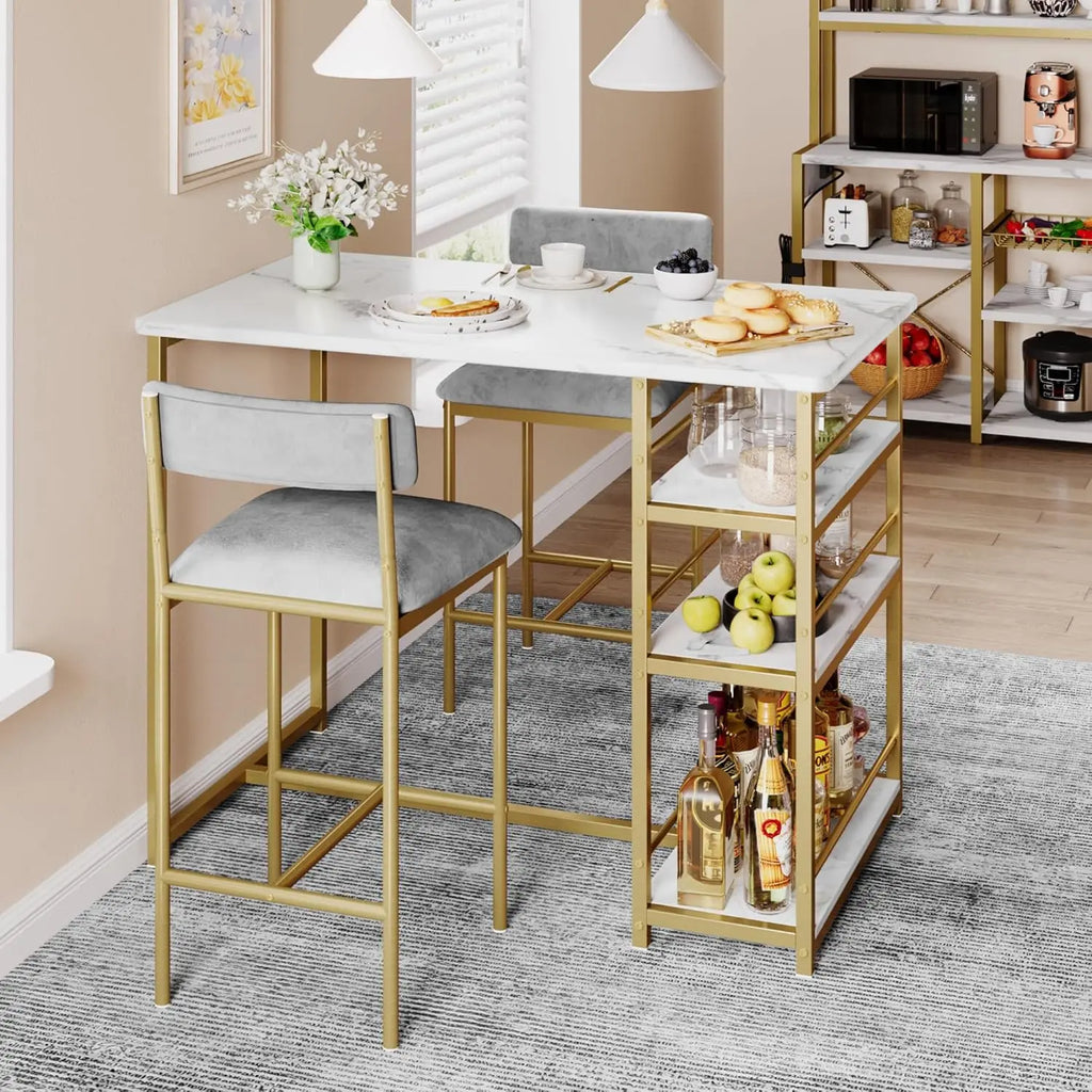 3 Piece Modern Bar Table Set for 2, Space Saving Counter Height Dining Table