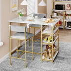3 Piece Modern Bar Table Set for 2, Space Saving Counter Height Dining Table