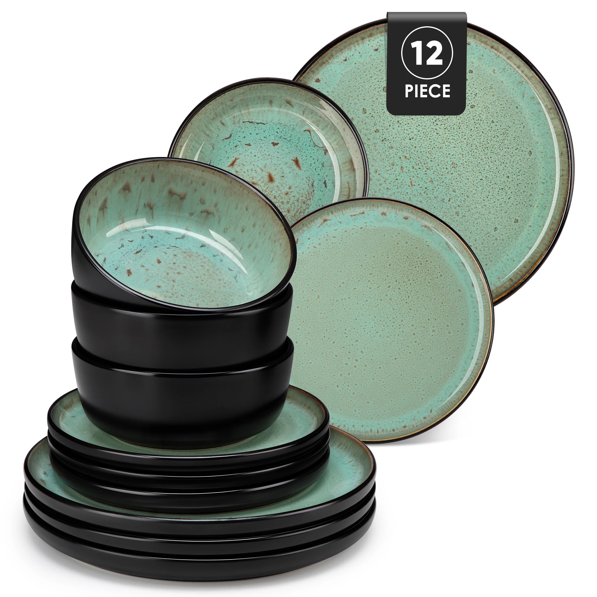 12/16 Piece Ceramic Dinnerware Set Matte Black Stoneware