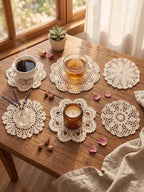 6pcs Vintage Handmade Crochet Lace Table Mat Set,