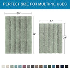 Sage Bathroom Rugs Set of 2 Extra Thick Chenille Striped Shaggy Bath