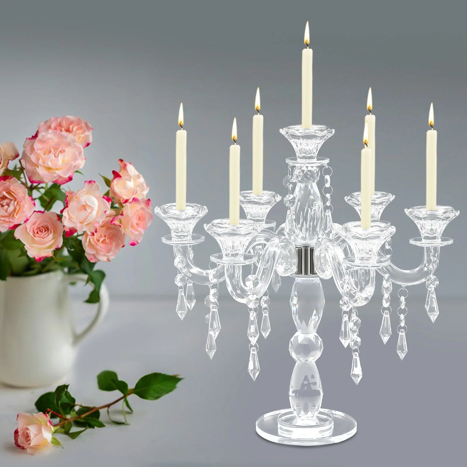7-Arm Candlestick Holder，Glass Candelabra，Elegant Centerpiece