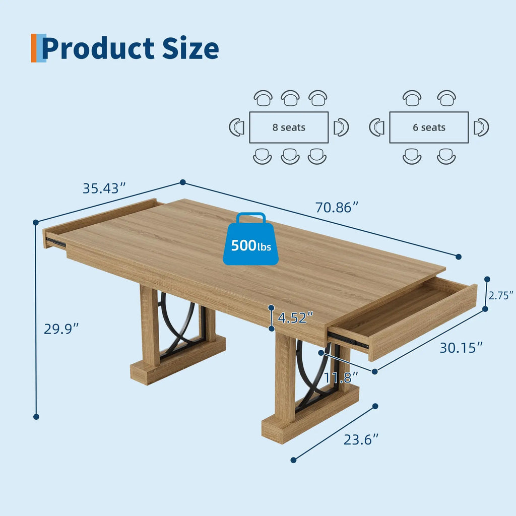 71 Inch Dining Table For 6-8