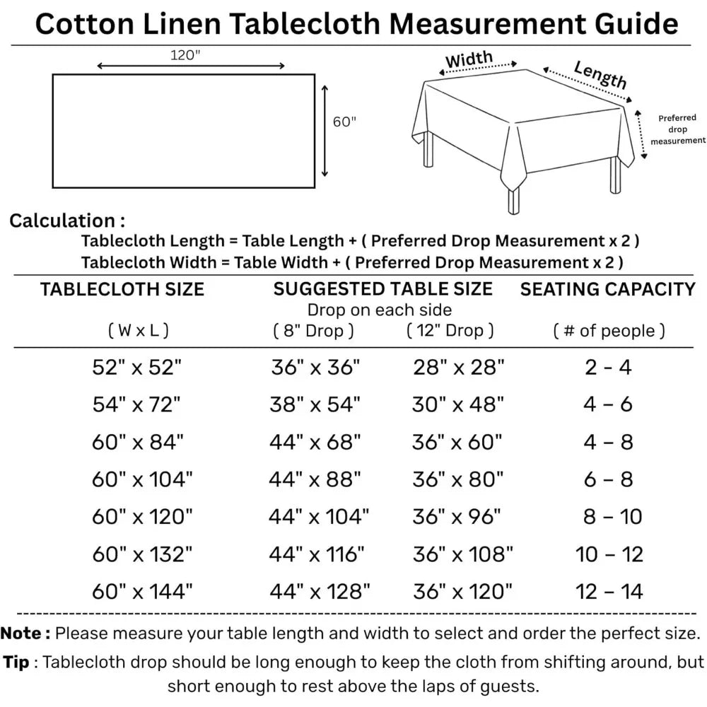 White 60x120 Inch Cotton Linen