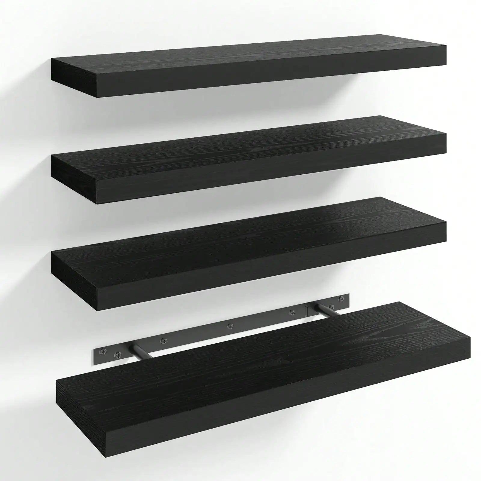 4 Pack Floating Shelves Modern Black Wood Wall Shelves