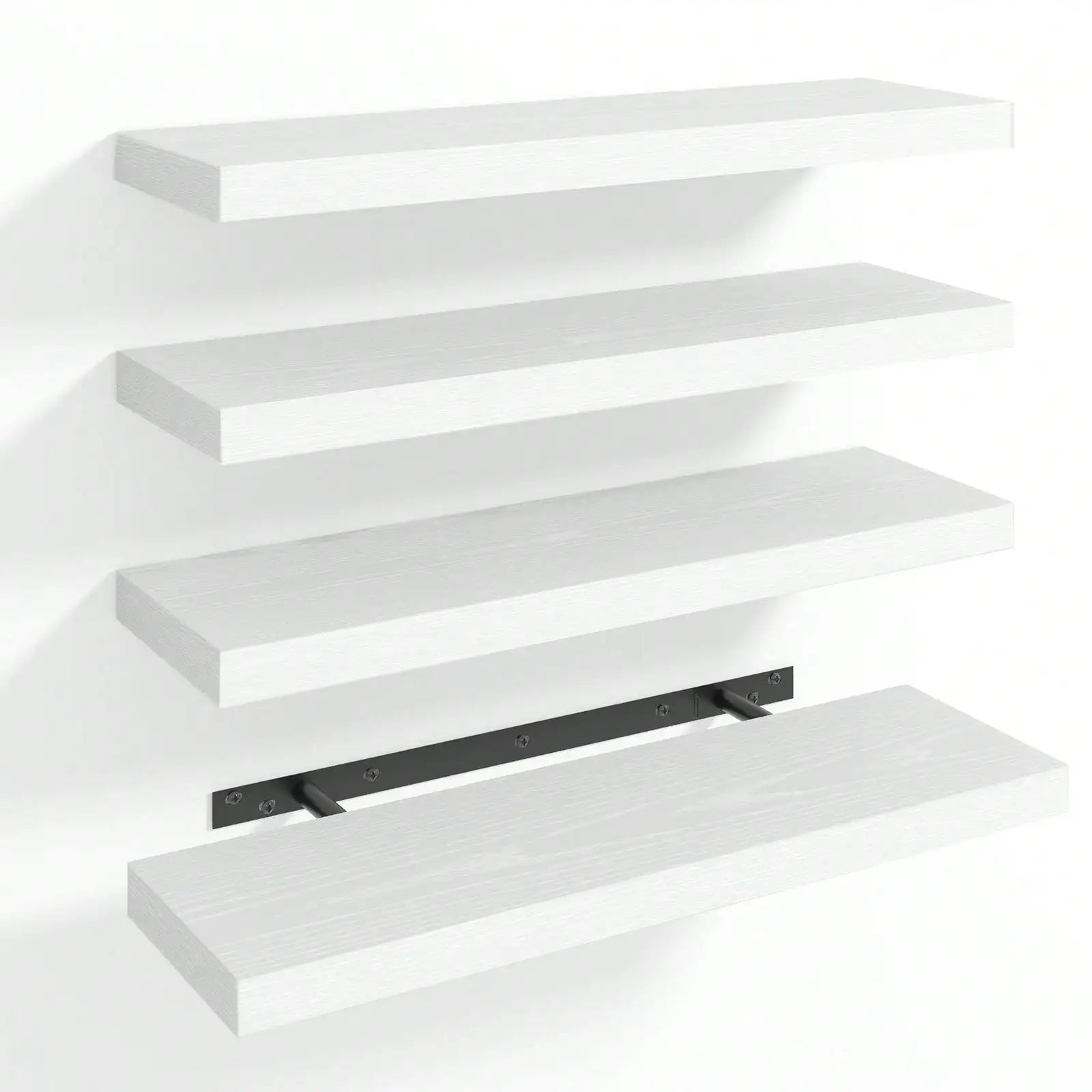 4 Pack Floating Shelves Modern Black Wood Wall Shelves