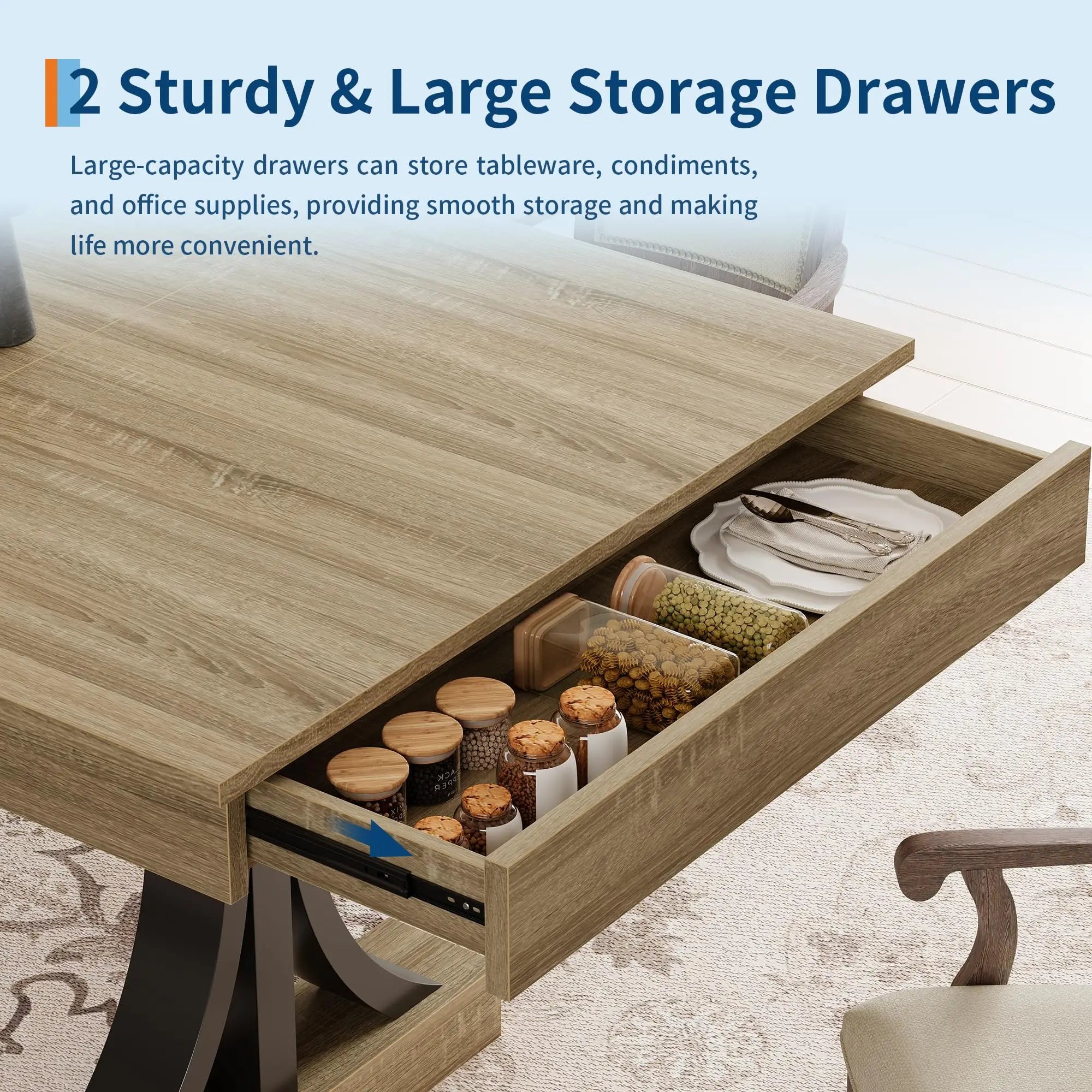 71 Inch Dining Table For 6-8 With 2 Drawers