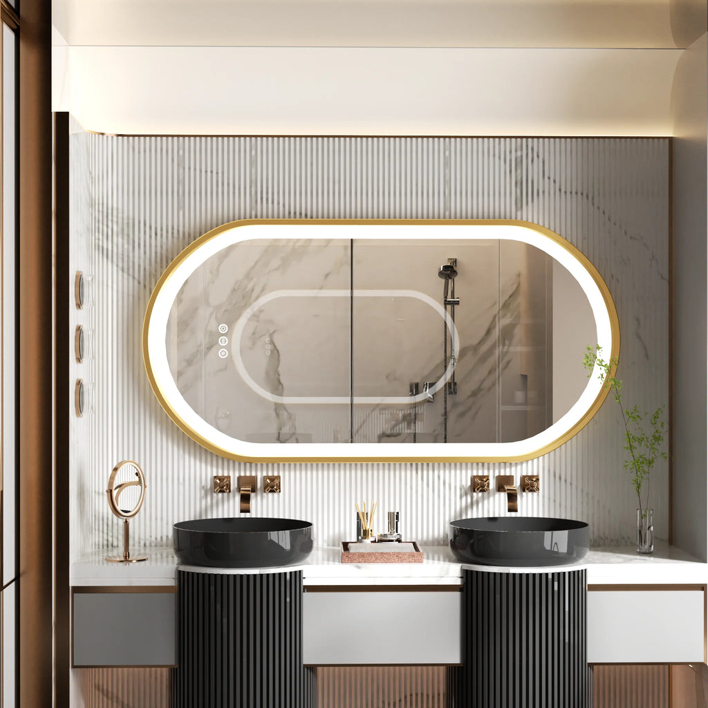 Large LED Oval Bathroom Mirror with Stepless Dimmable Lighted Vanity Mirror