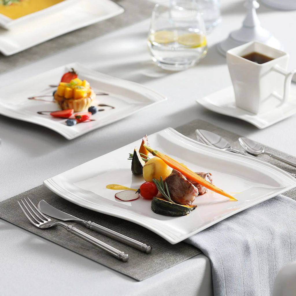 30/60 Piece White Porcelain Dinner Set with 12