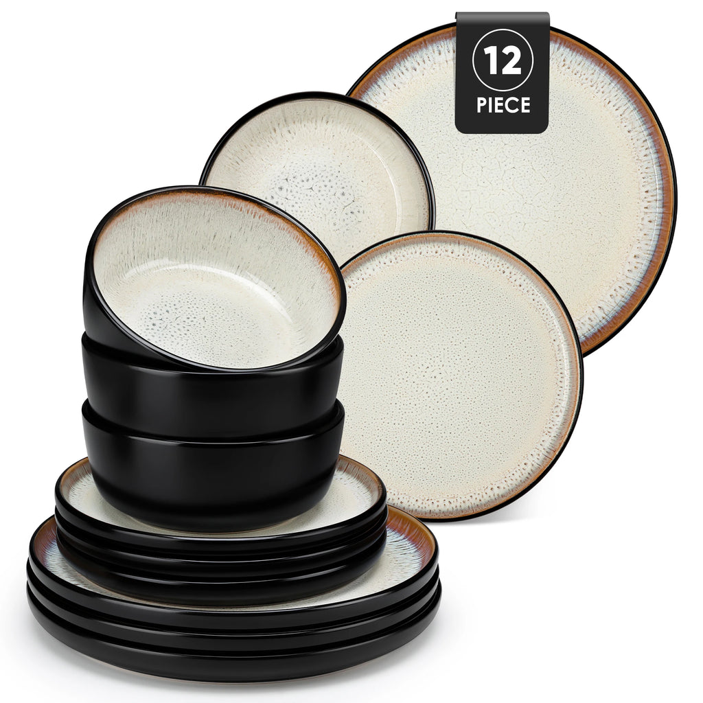 12/16 Piece Ceramic Dinnerware Set Matte Black Stoneware