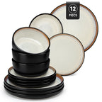 12/16 Piece Ceramic Dinnerware Set Matte Black Stoneware