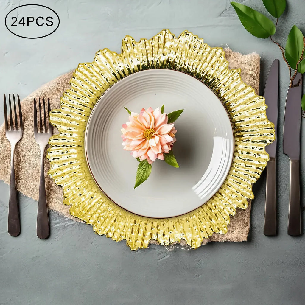 24Pcs Gold Chargers PP Plate