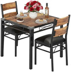 3pcs /set Dining Table Room with Corner Protector, Wood Kitchen Table and Chairs Set of 3 with Upholstered Chairs for Kitchen Room