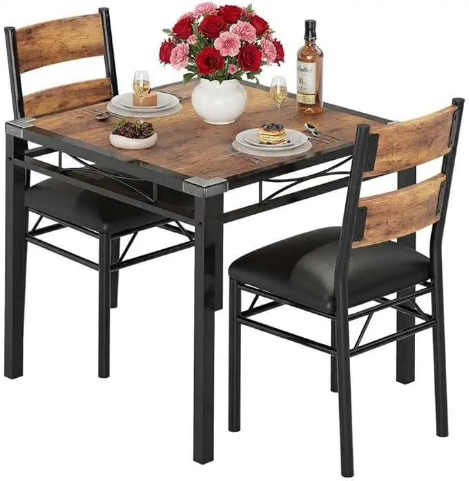 3pcs /set Dining Table Room with Corner Protector, Wood Kitchen Table and Chairs Set of 3 with Upholstered Chairs for Kitchen Room