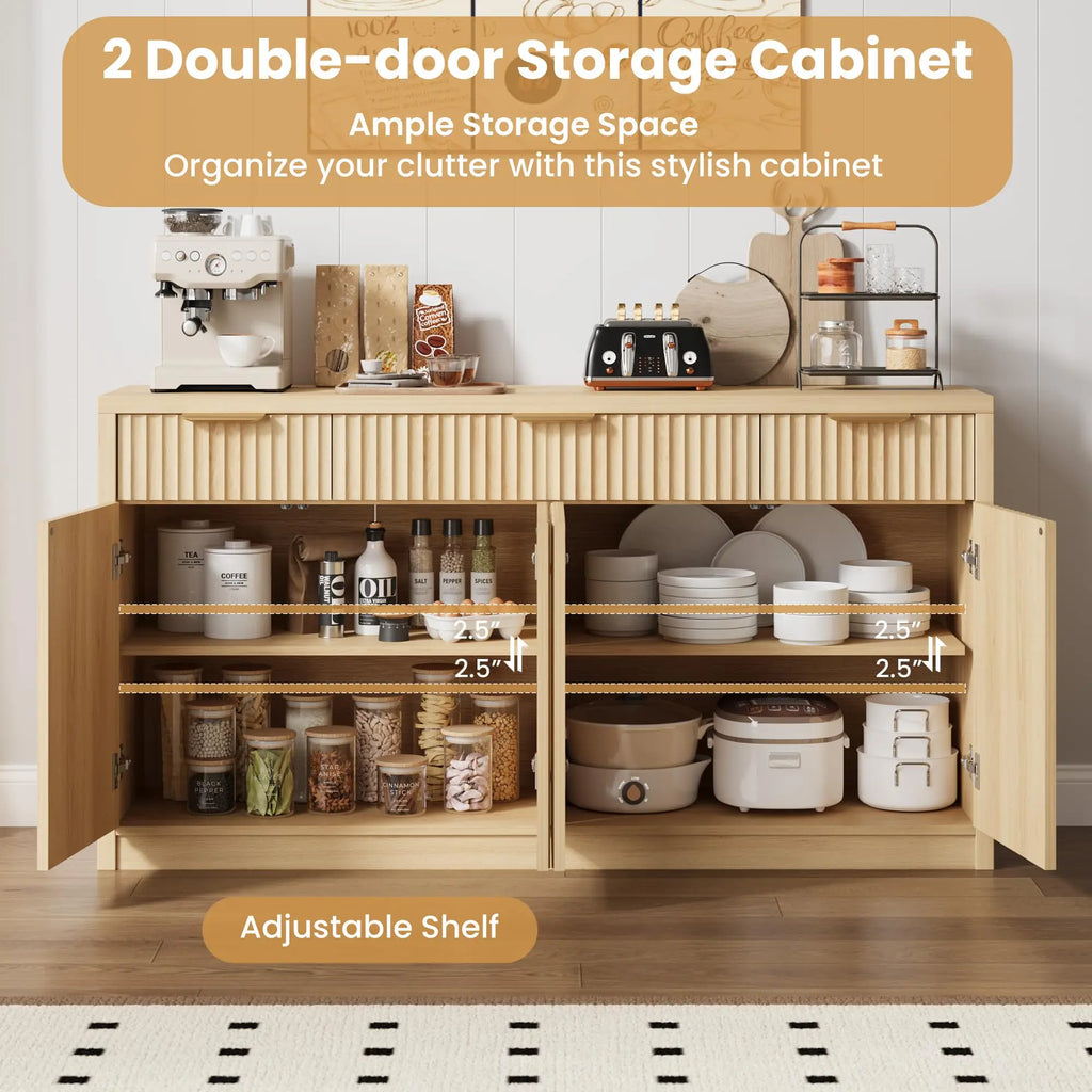 55 Inch Fluted Buffet Sideboard Cabinet
