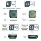 Dinner Set Green Square Kiln Change Glaze Tableware 16 Piece Kitchen Dinnerware