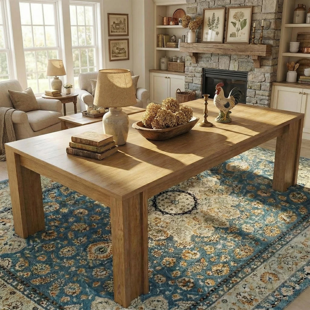 71 Inch Farmhouse Dining Table For 6-8, Rectangular Wood